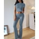 thumbnail image 5 of Pantalón de Traje de Corta Ajustado de Color Liso Gris Azul L, 5 of 9