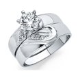 thumbnail image 3 of 14k White Gold Round 1.25 ct CZ Wedding Band Ring Trio Set Bride & Groom, 3 of 3
