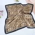 thumbnail image 3 of Women's Leopard Print Square Scarf with Contrast Border Satin Feel Lightweight Neck Accessory - Black, 3 of 4