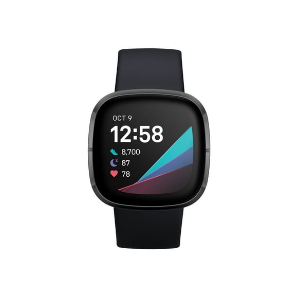 Fitbit Sense - Acier Inoxydable Graphite - Montre Intelligente avec Bande - silicone - Carbone - Taille de Bande: S/L - Wi-Fi, NFC, Bluetooth