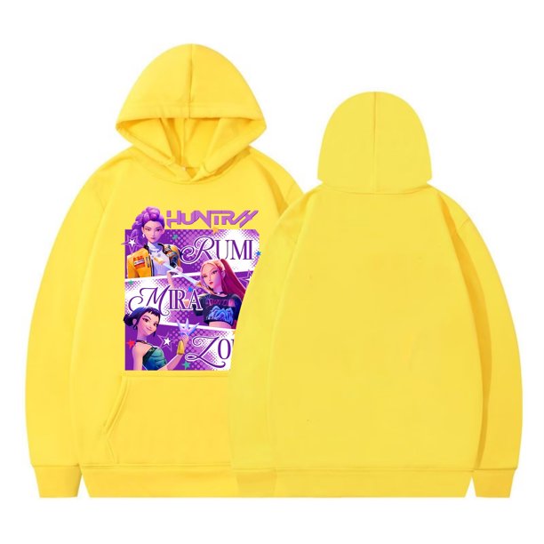 Moonsky Sudadera con capucha de moda para mujer de la cantante pop Dem/0n HUNTR/X con jersey corto, suave y cómoda, top de manga larga para uso informal en primavera, otoño e invierno. (Amarillo M)