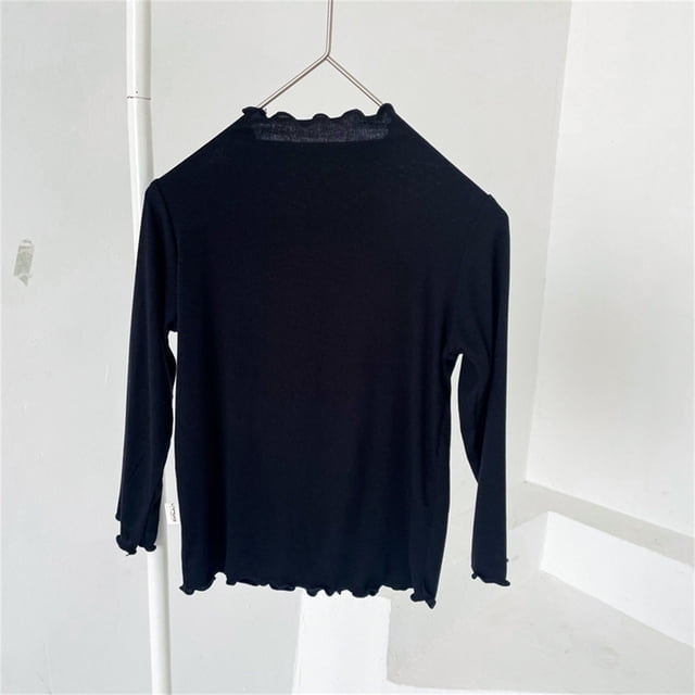 XIMIN Enfants Garçons Filles Col Montant Manches Longues Coupe Ajustée Tendance Confortable Chandail de Base Col Roulé Doux Extensible Chandail Uni Dentelle Ample Décontracté Chemise Haut Automne Hiver Couche sous-Maillots