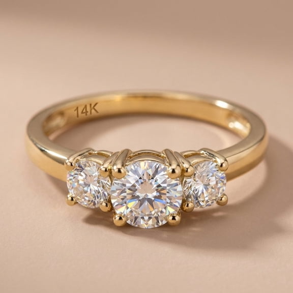 Vinali Solid 14K Yellow Gold Round CZ Three Stone Ring for Women Size 5