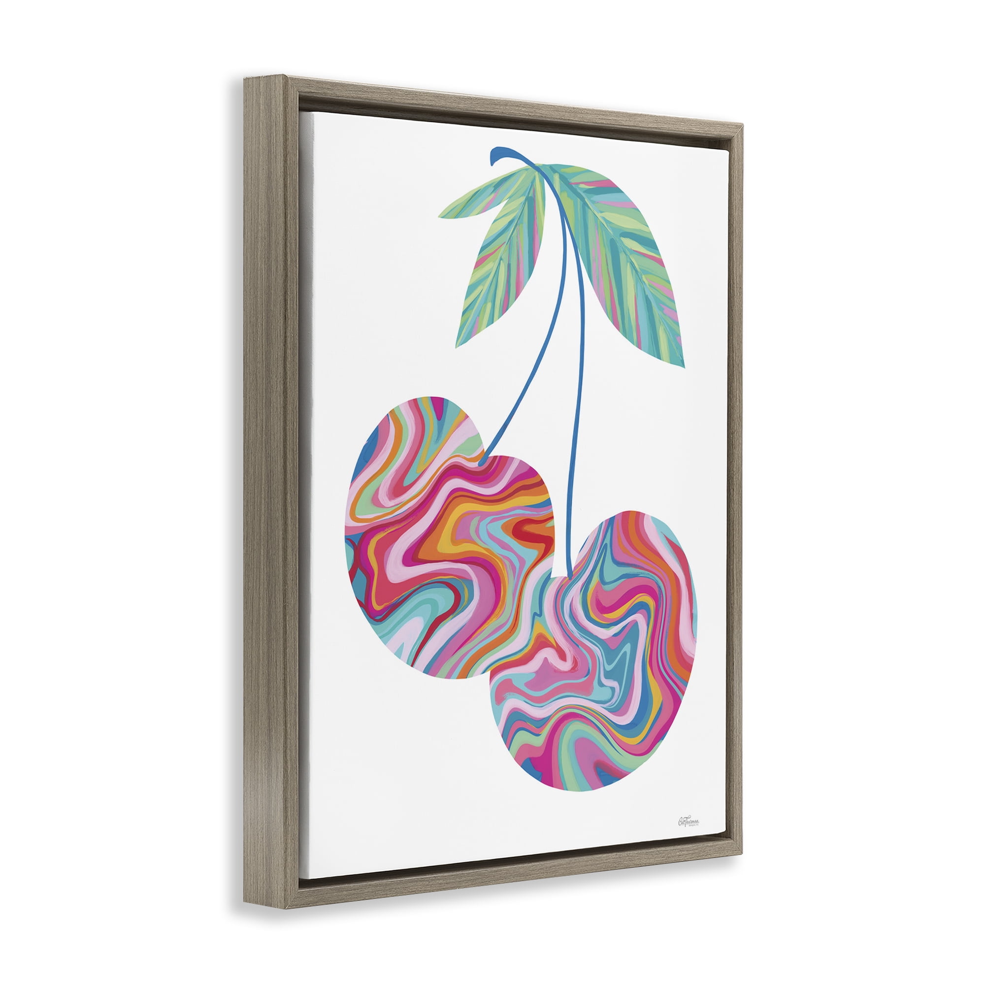 Stupell Industries Groovy Waves Cherries Food & Beverage Painting Brown Floater Framed Art Print Wall Art, 17 x 21
