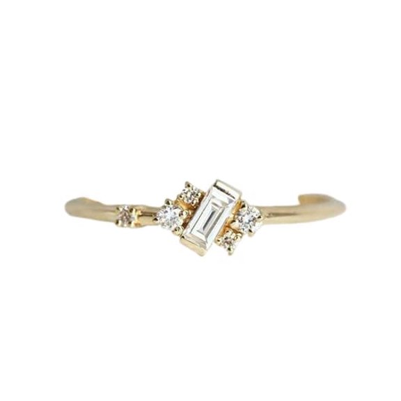 HeartsAndYou 0.5ct Baguette Moissanite Engagement Ring for Women 18k Yellow Gold Over Silver Minimalist Cluster