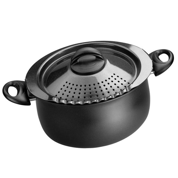 BIALETTI, Italian style and design, Oval Aluminum 5.5 Quart Pasta Pot with Strainer Lid, Nonstick, Black