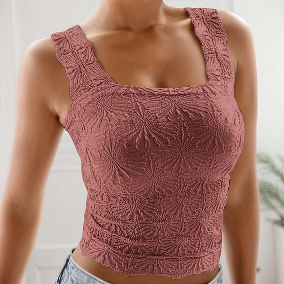 Womens Tanks Womens Square Neck Ribbed Tank Tops Sleeveless Crop Tops Summer Clothes Platform Competitor Women's Square Neck Wide Strap Crop Tank Tops Slim Fit Rose Gold M