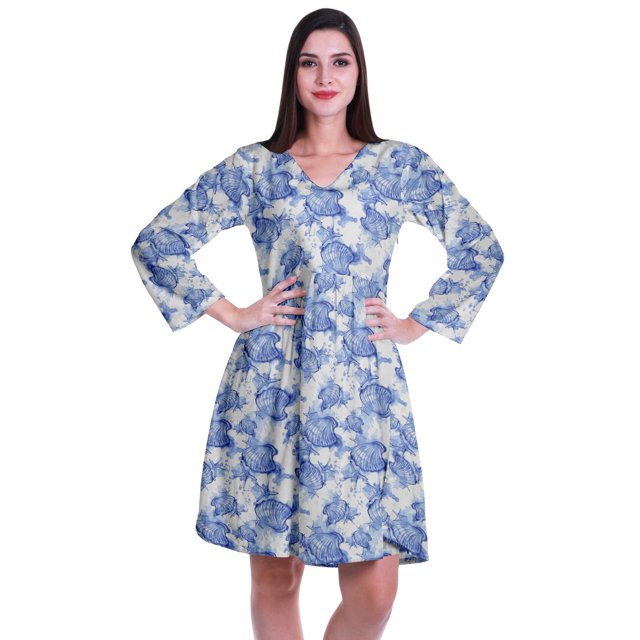 Moomaya Robe Courte Évasée Imprimée de Designer, Manches Longues, Tunique en Velours, Robes pour Femmes