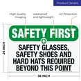 thumbnail image 3 of Safety Glasses, Safety Shoes And Hard Hats Required Sign, OSHA Safety First Sign, 24x36 Corrugated Plastic, 3 of 3