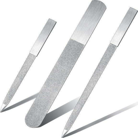 WSNIJFU 3 Pieces Diamond Nail File Set Stainless Steel Double Side Nail File Metal Sapphire Buffer File Manicure Files Natural Nail Emery Boards for Salon Home and Travel Women Men (Silver)