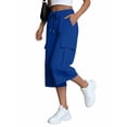 thumbnail image 5 of Oksale Capri Cargo Pants Womens Wide Leg Capris with Pockets Casual Elastic Drawstring Waist Cropped Trousers Loose Comfy Summer Clothing Blue S, 5 of 8