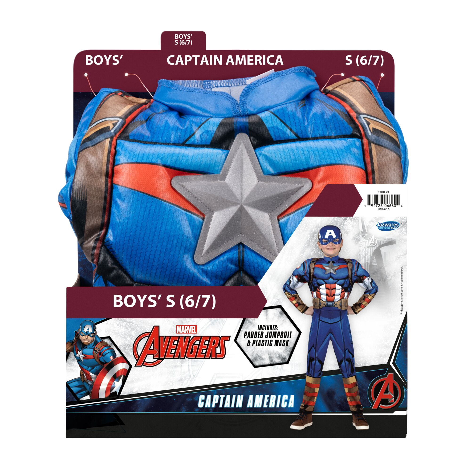 Marvel's Captain America Halloween Costume for Children, Boy's Size S (6/7), by Jazwares