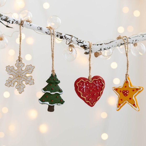4 Pack Mini Resin Christmas Ornaments Small Xmas Miniature Hanging Tiny Christmas Figurines Pendant Decoration for Party Decor