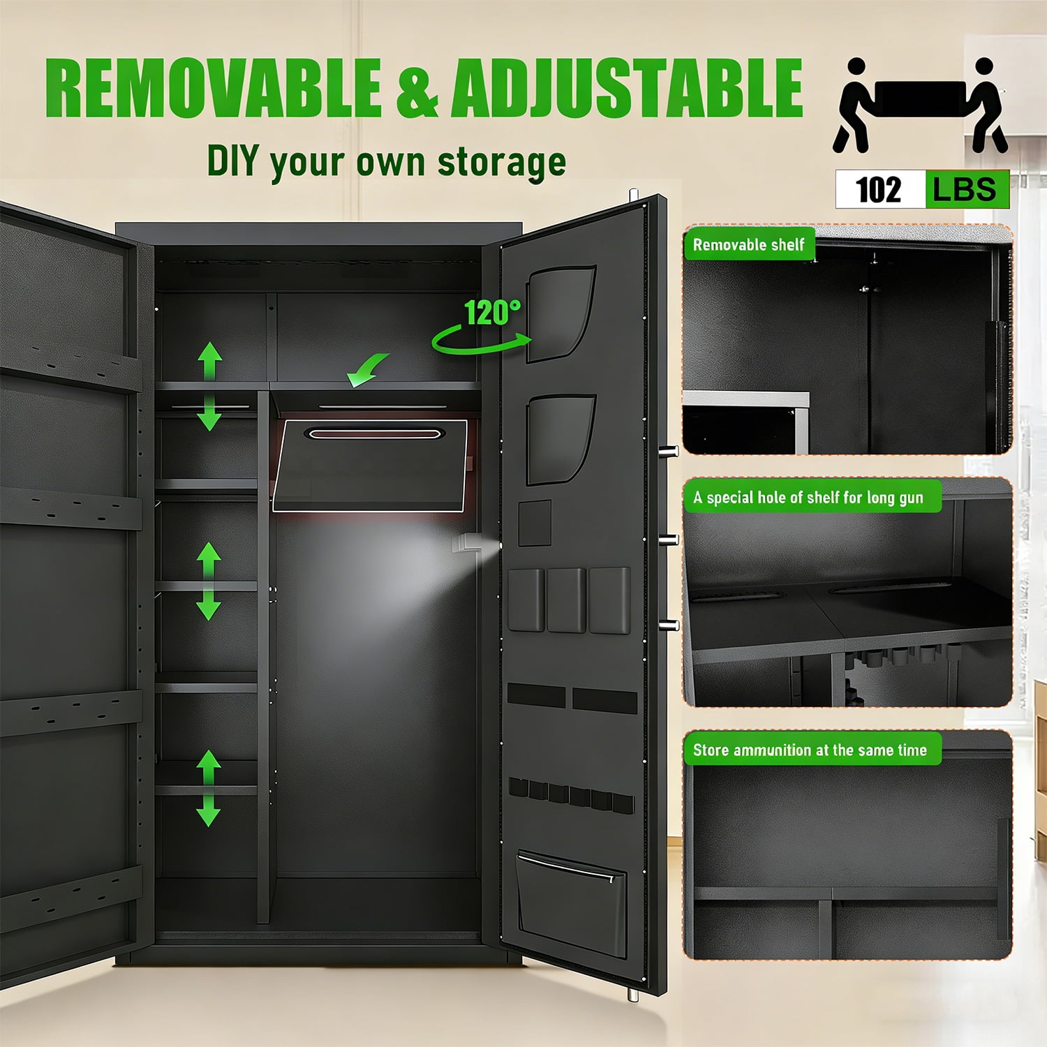 20-25 Large Heavy-Duty Gun Safe & Home Security Cabinet,Unassembled Gun Safe with Adjustable Shelf & Gun Rack, Gun Safe for Home and Shotgun, Gun Cabinet with Mute Function & Dual Alarm