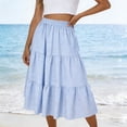 thumbnail image 2 of TAGOLD Womens Mid Calf Skirt Plaid Print Linen Like Elastic Waist Tiered Pleated Skirt, 2 of 5
