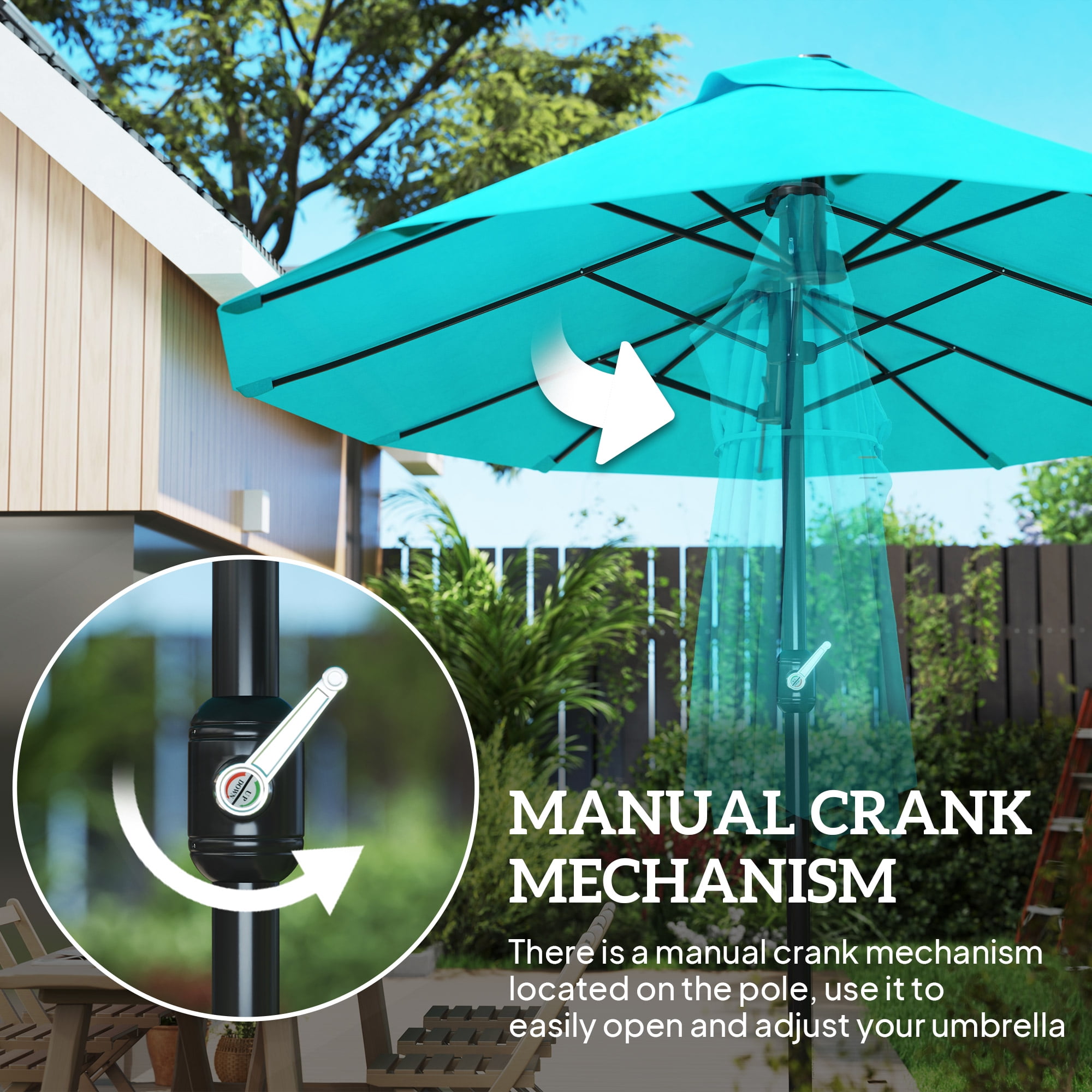 Outsunny Extra Large 15ft Patio Umbrella, Double-Sided Outdoor Umbrella with Crank Handle and Air Vents for Backyard, Deck, Pool, Market, Light Blue