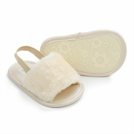 Baby Sweetie Baby Girls Plush Sandals Summer Open Toe Fur Princess Flats Walking Shoes for Toddler Newborn Infant