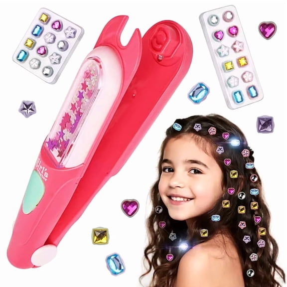 Hair Gem Stamper Kit, Bling Hair Jewels for Girls Toys, Hair Styling Tool with Reusable Shining Diamonds, Birthday Gifts Toys for Girls Ages 3-12