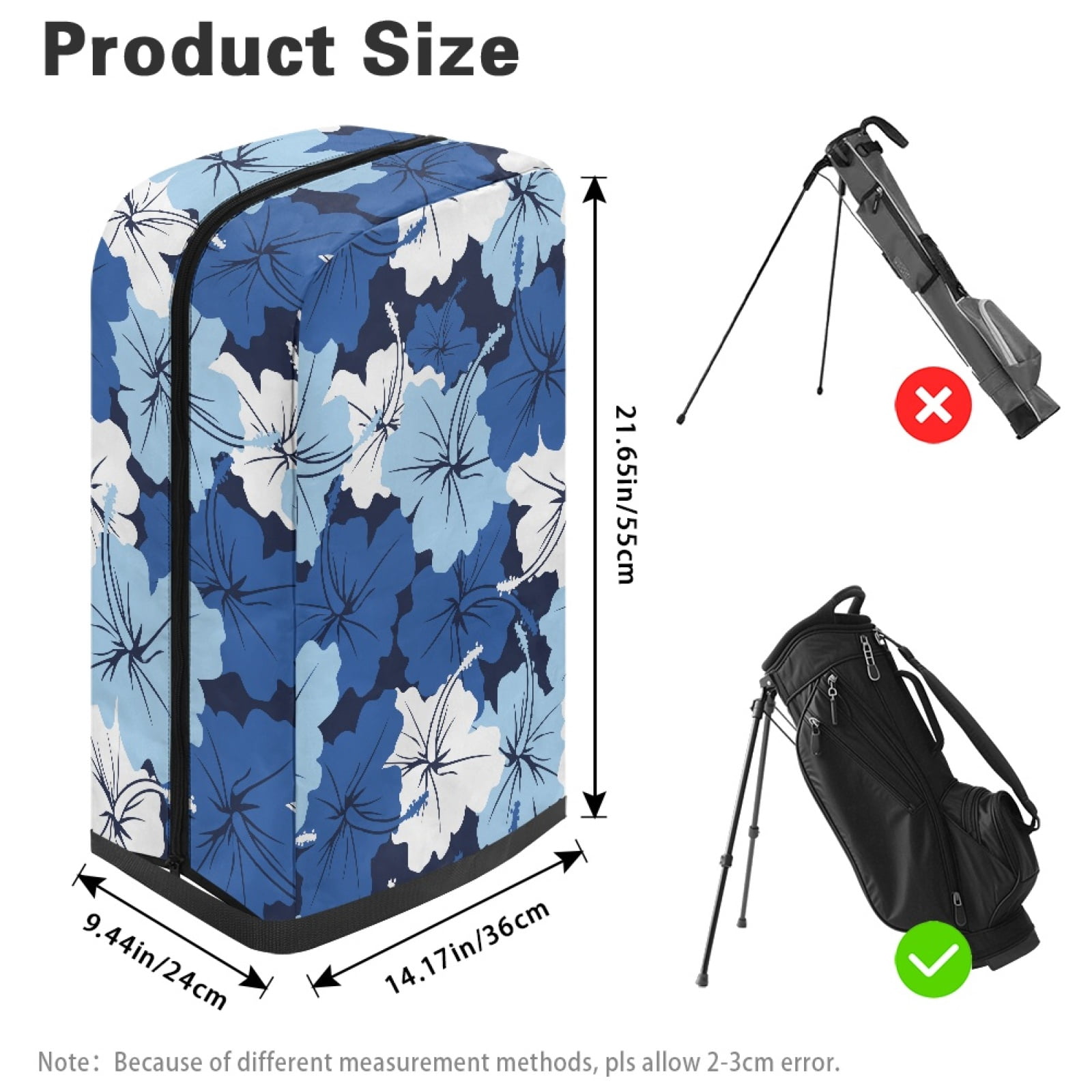 Yuyamidu Blue Hibiscus Golf Bag Cover Portable Golf Bag Rain Cover Floral Golf Caddy Bags Covers Golf Gifts for Women Universal Golf Club Bag Accessories