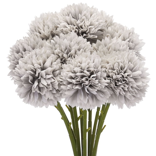 Cabezas de flores artificiales Uxcell de seda crisantemo hortensia gris 10 piezas