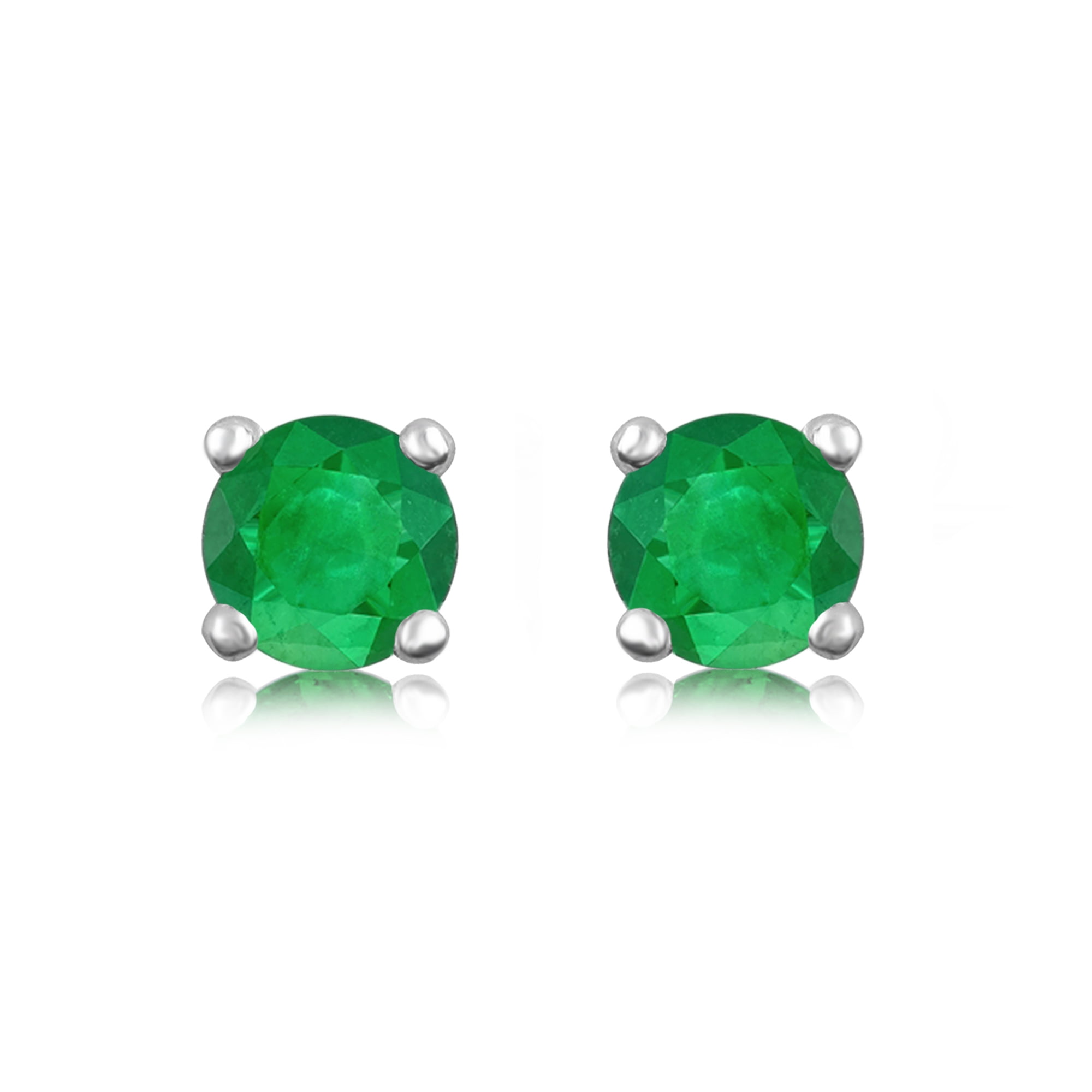 Arista Simulated Round Cut Emerald Women's Four Prong Stud Earrings in Sterling Silver