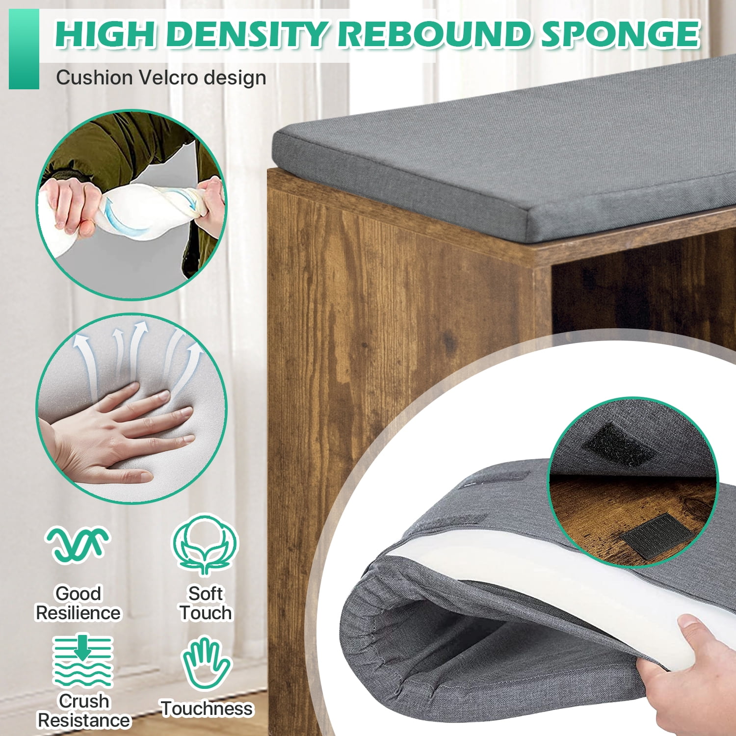 Dkelincs Shoe Bench Entryway Bench with Shoe Storage Shoe Rack Organizer 10 Compartments Storage Bench with 1.2 inch Cushion Adjustable Shelves for Entryway,Living Room, Bedroom (Brown)