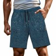 thumbnail image 2 of XFeng Men Black Embossed Jacquard Shorts Drawstring Elastic Waist Casual Knee‑Length Shorts, 2 of 7