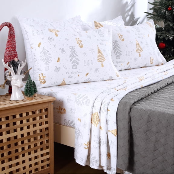 Christmas Sheets Queen, Soft Brushed Microfiber Bed Sheet Set | 16 Inches Deep Pocket Fitted Sheet Winter Holiday Sheets Set (Tree, Queen)