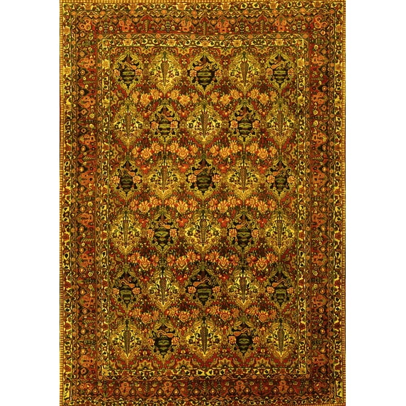 Ahgly Company Machine Washable Indoor Rectangle Persian Yellow Traditional Area Rugs, 7' x 9'