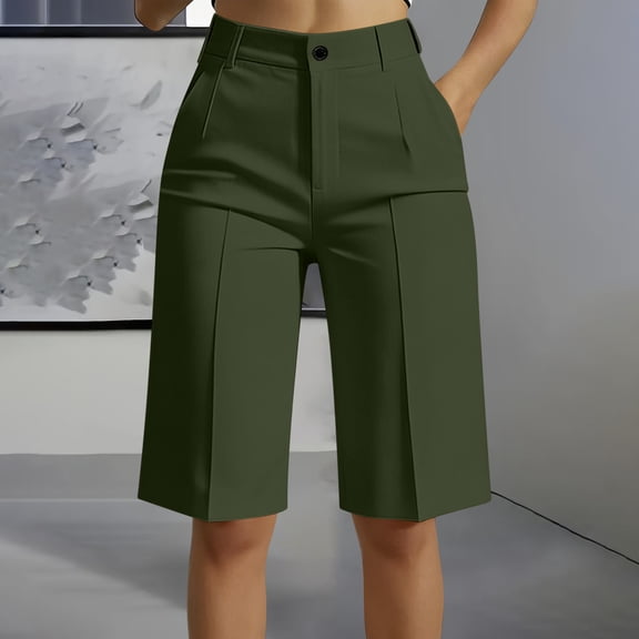 Cutuoiiu Women's High Waist Bermuda Shorts Wide Leg Knee Length with Pockets Button Closure Summer Casual Work Office Wear