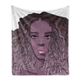 thumbnail image 1 of Beauty Soft Flannel Fleece Throw Blanket, American Girl Silhouette with Curly Hair, Cozy Plush for Indoor and Outdoor Use, 70" x 90", Eggplant Mauve Taupe, by Ambesonne, 1 of 5