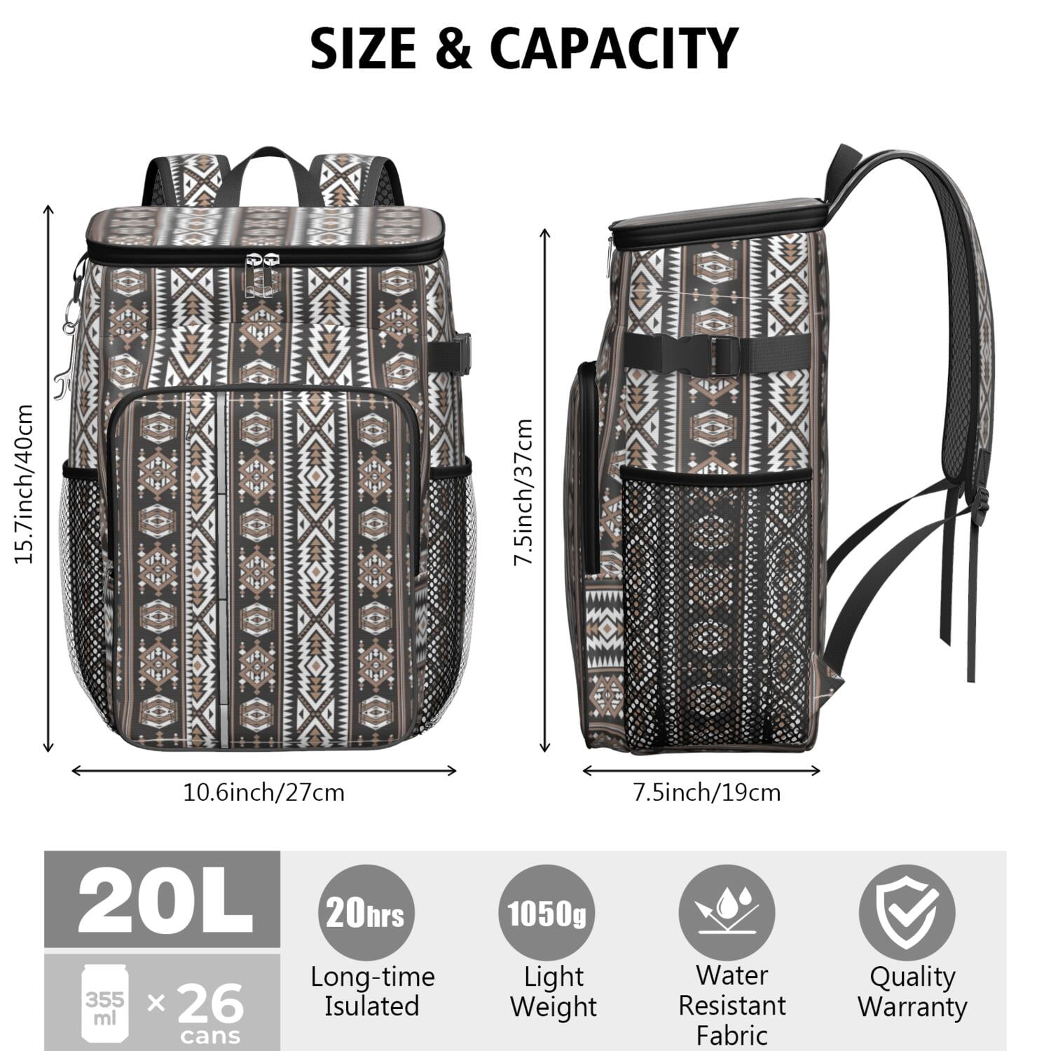 Travel Cooler Bag - Boho Bohemia Pioneer Flower Geometric Line Art Camping Beer Cooler Backpack with Bottle Opener- Waterproof Insulated Picnic Backpacks - Cooler Bag for Beach