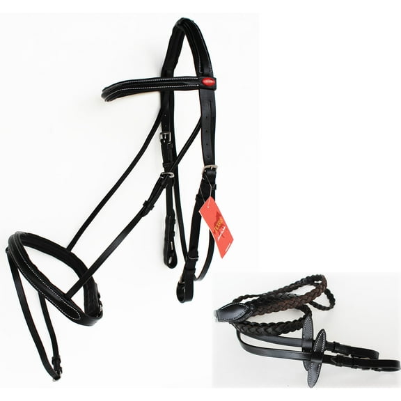 Horse English Padded Leather  Adjustable Flash Bridle Reins Full 803439BKF