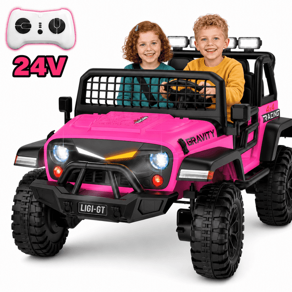 24V 7Ah 2-Seater 4WD Kids Ride on Car | 4×75W Motors & 1.9–4.4 mph | Bluetooth Audio & LED Lights | Dual Driving Modes | Shock Absorbers Suspension | Great Gift for Ages 3