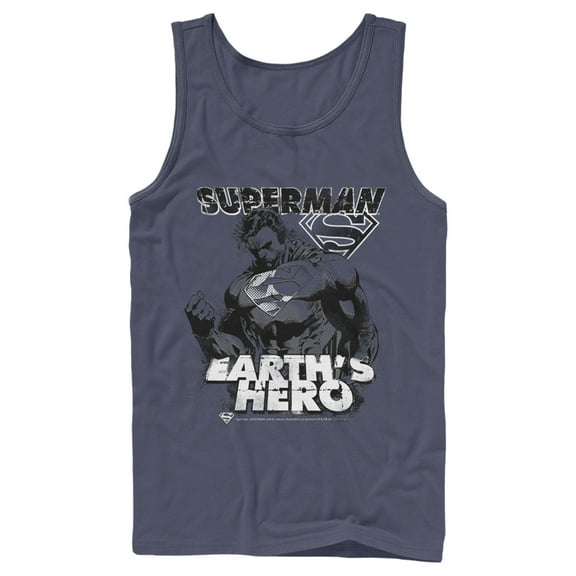 Men's Superman Grunge Earth's Hero Tank Top Navy Blue 2X Large