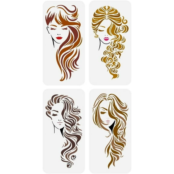 4 Pcs Large Face Painting Stencil 11.8x5.9 PET Beautiful Girl Spraying Huge Reusable Lady Line Art Face Wall Stencil Woman Themes for DIY Scrapbook white