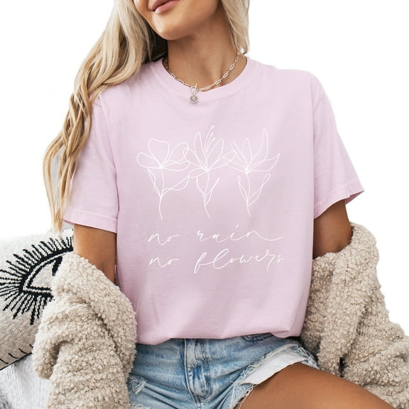 Verita Culture No Rain No Flower Gardening Shirts for Women Plant Lover T Shirt Cute Gardener Tshirt Garden Graphic Tees Gardening Gifts Tops