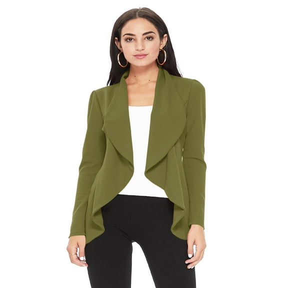 Women's Solid Print Casual Long Sleeves Stretch Open Front Blazer Jacket S-3XL