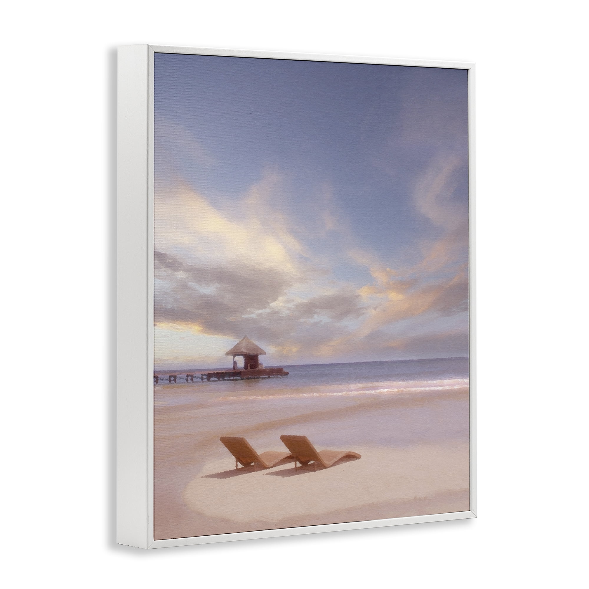 Stupell Industries Beside The Sea View Landscape Painting White Framed Art Print Wall Art, 24 x 30