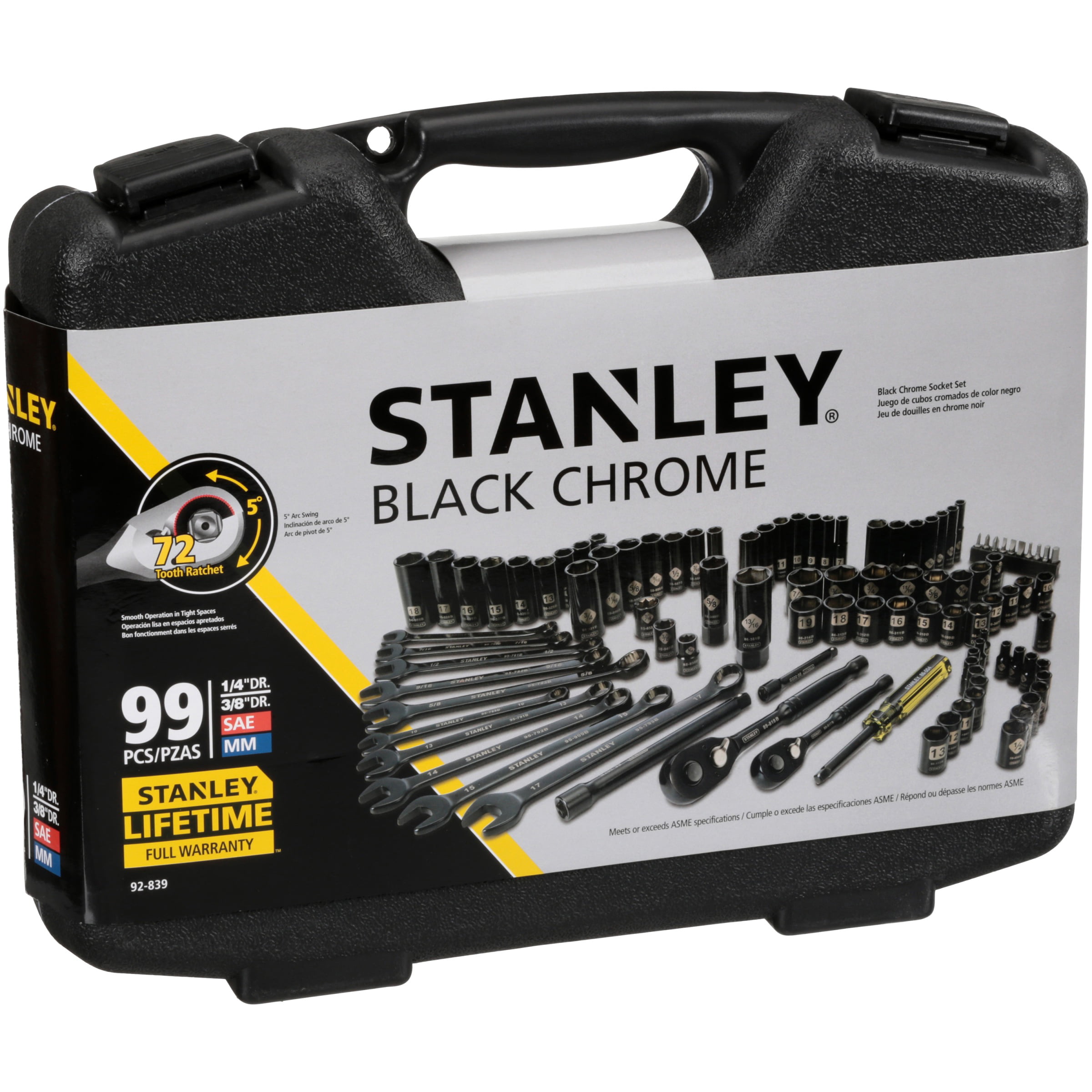69-Piece Stanley Black Chrome Socket Set Laser-Etched Marking Quick Release