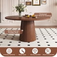 thumbnail image 2 of Round Dining Table, Legahome Modern 47" Kitchen Table for 4, Circle Dining Table with 1.2" Thick Tabletop & Wood Strip Pedestal Base, Wood Dinner Table for Dining Room Kitchen, Walnut, 2 of 12