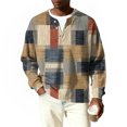 thumbnail image 6 of Nokdvo Mens Waffle Shirts Long Sleeve Fashion 2025 Plaid Quarter Button Up Henley Casual Sweaters Fall Winter Quilted Knit Solid Color Loose Pullover,Brown 3XL, 6 of 6