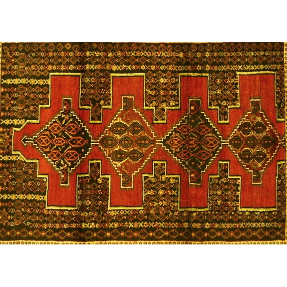 Ahgly Company Machine Washable Indoor Rectangle Persian Yellow Traditional Area Rugs, 2' x 4'