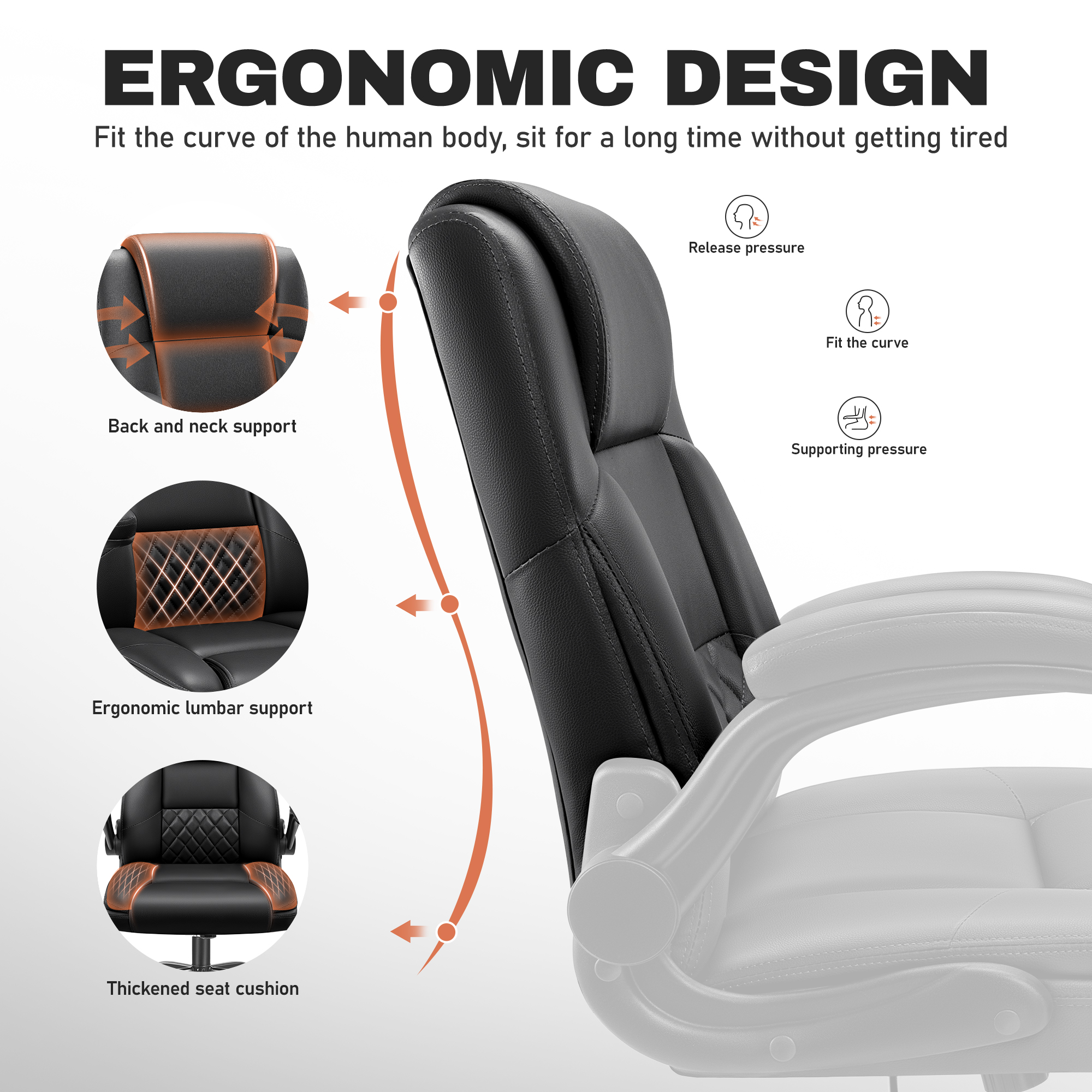 Coolhut Executive Leather Office Chair, Black photo 5