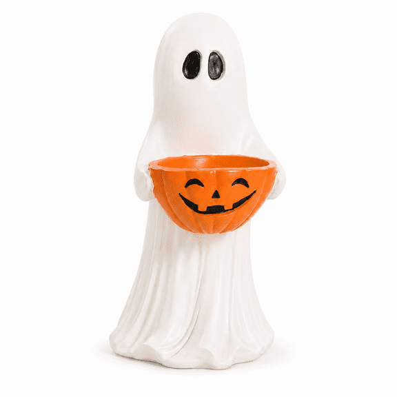 Diceymbol Halloween Safe Ghost Candy Bowl 14 Inch Pumpkin Treat Holder for Candy Cookies Snacks Trick or Treat Table Decor