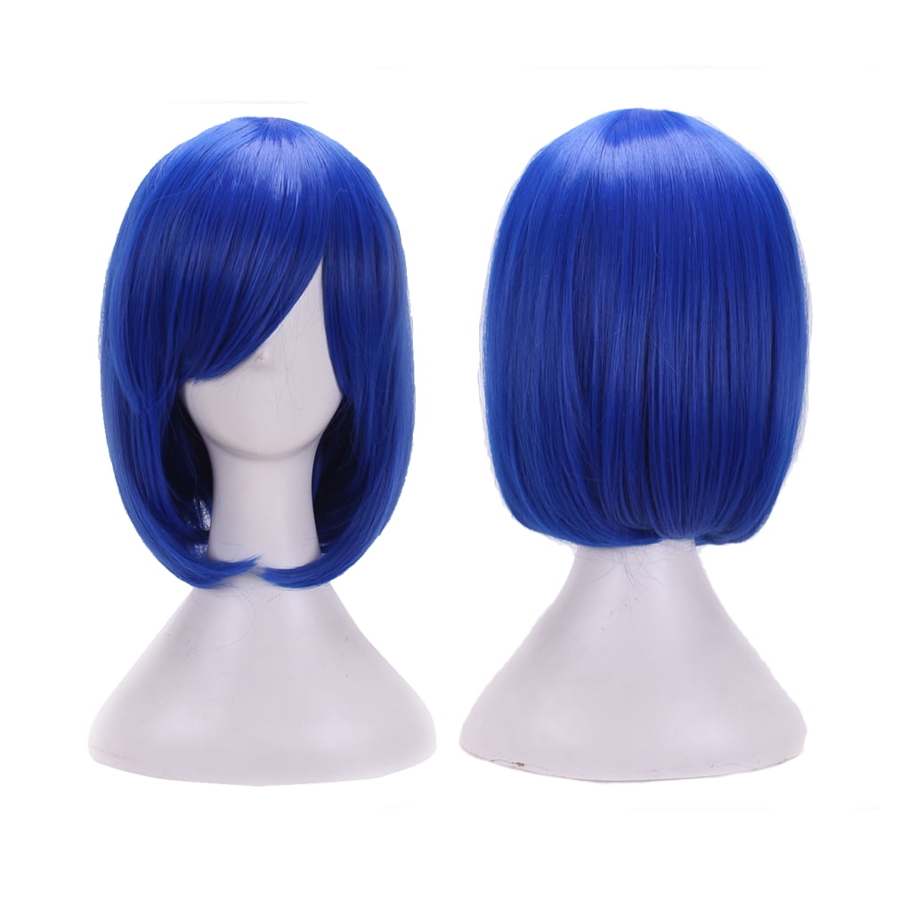 Unbranded Short Bob Wig Blue Cosplay Wig Blue Hair Piece Women Synthetic Hair Fake Hair