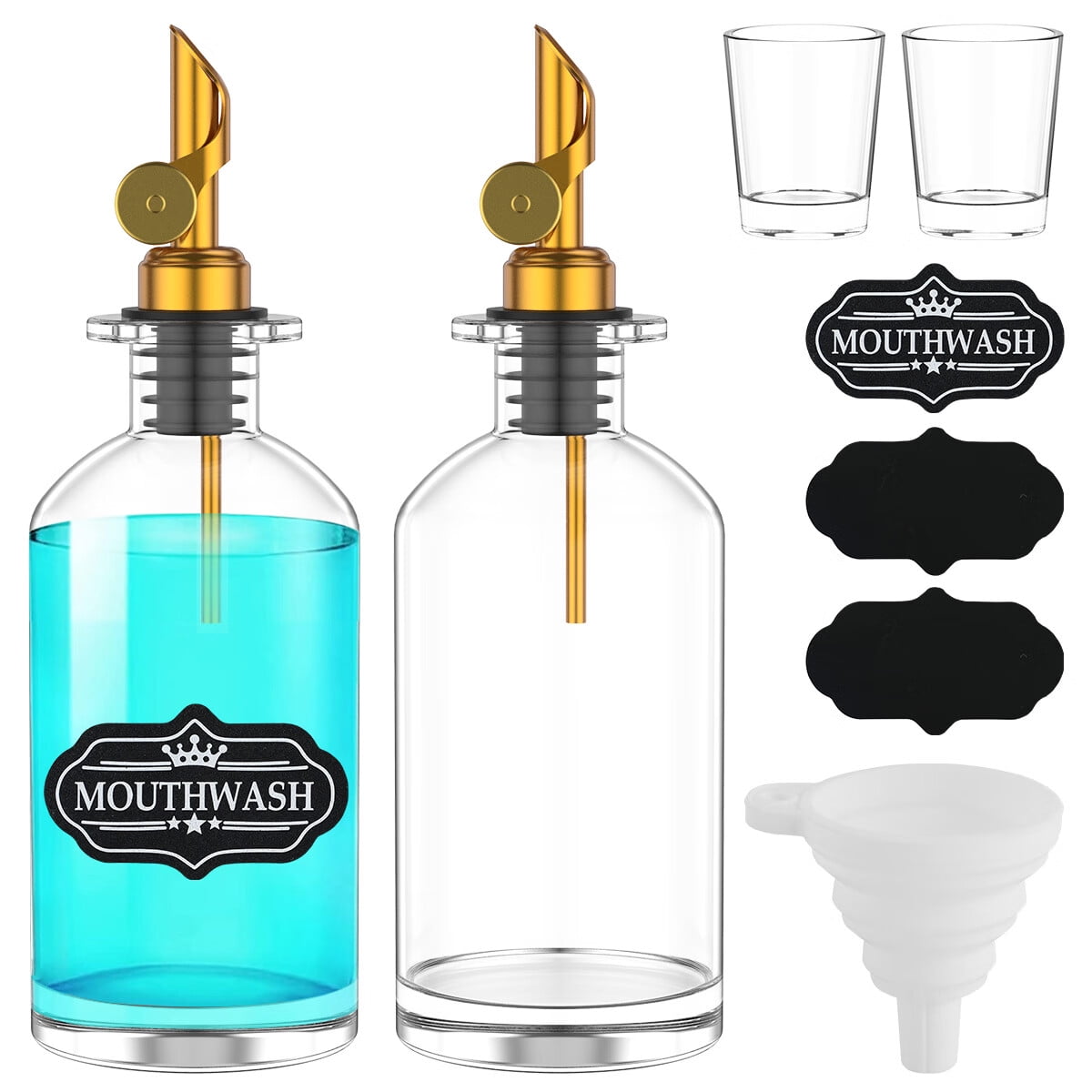 11Pcs Mouthwash Dispenser Set 350ml Refillable Clear Glass Mouthwash