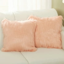 Lanco Faux Fur Fluffy Throw Pillow Covers, Soft Shaggy Plush, Decorative, (Set of 2), Blush, 16 x 16"