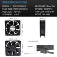 thumbnail image 5 of Waterproof Cooling Fan Series - DC 12V Dual Ball Bearings - Dustproof and Moisture-Resistant - Sizes 80x25mm, 120x25mm, 120x38mm 140mmX25mm, 5 of 5