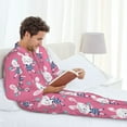 thumbnail image 4 of Mens Pajamas Set, Feminine Pink Cute Rabbit Flower Button Down Long Sleeve Loungewear Sleepwear Pjs sets for Men, 4 of 5
